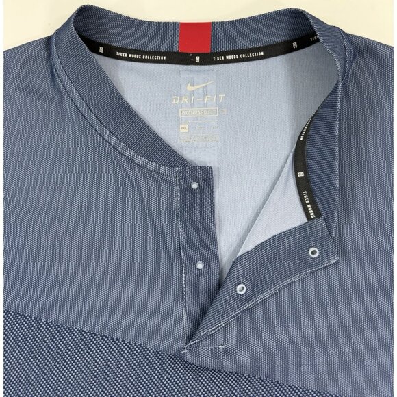 Nike Polo Shirt Mens Size 2XL Blue Tiger Woods Blade Collar Snap Dri-Fit CT3799 - Picture 3 of 12